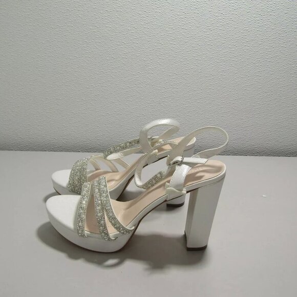 NEW GALINA Signature Peace Satin and Crystal Platform Heels Women's Size 9 - Picture 6 of 7